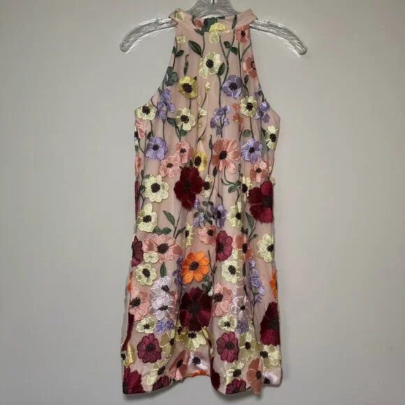 NWT gbGirls Sleeveless Hi Neck 3D Embroidered Floral Dress 3D lace size XL - Picture 3 of 9